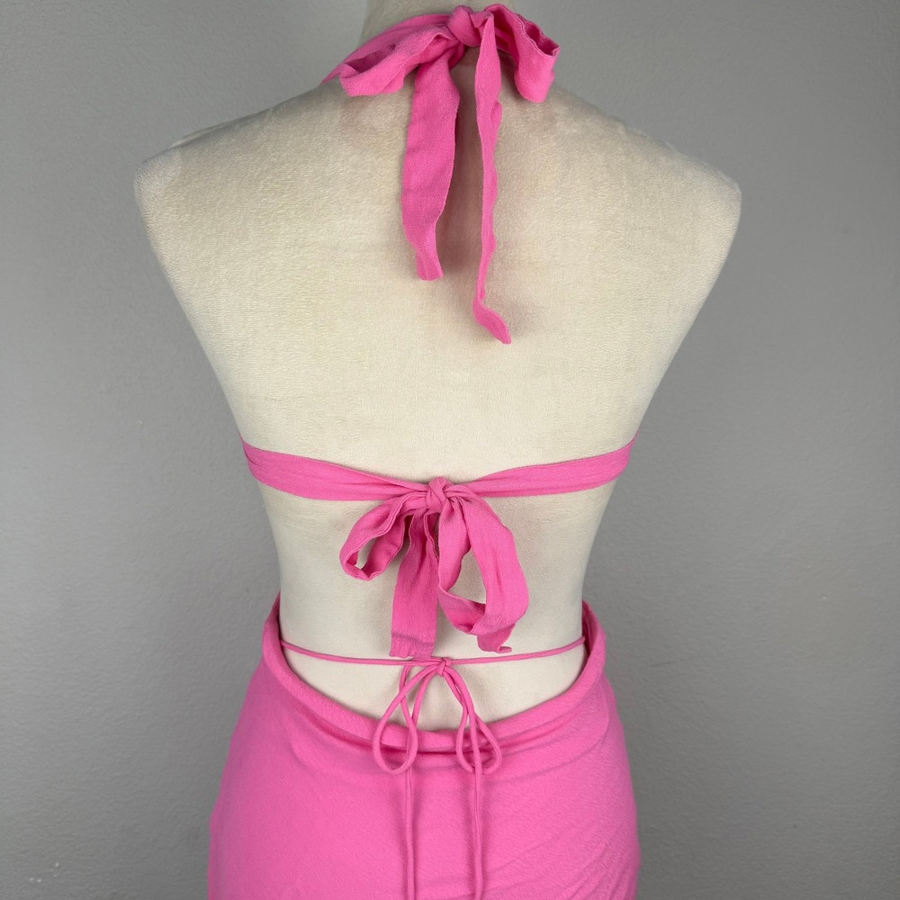 Babyboo Kamilla Mini Dress Pink Halter Cutout 3 Ties Sz XS Vibrant Summer Party - Picture 5 of 9